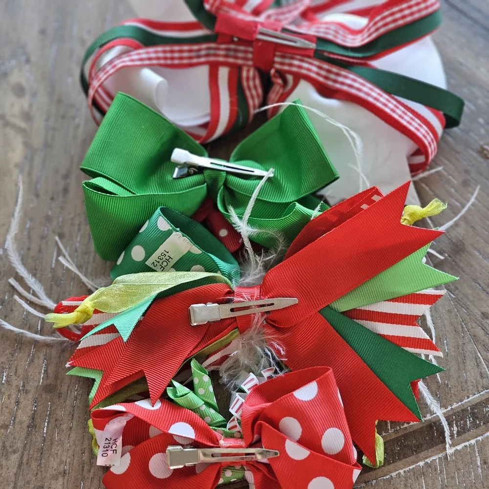 Christmas Girls Hairbows / Bows Set Of 4